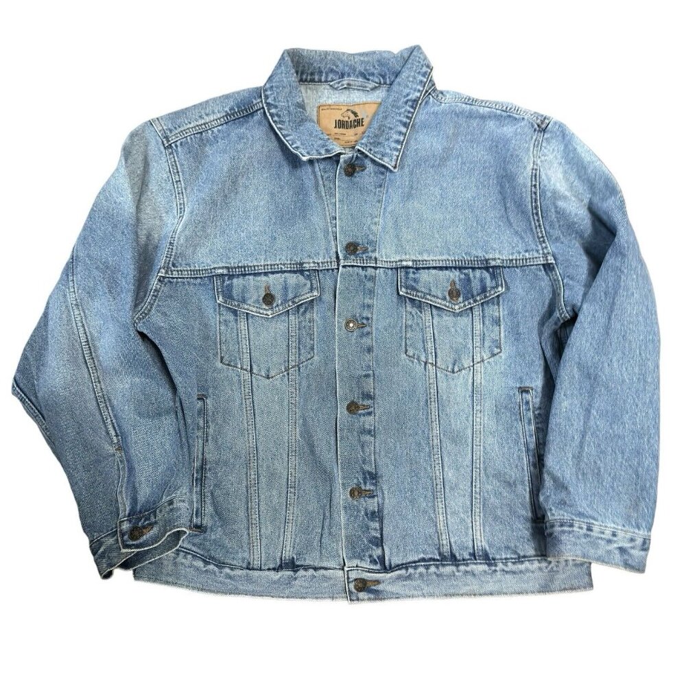Jordache Men's Denim Trucker Jacket 2XX Long Sleeve Blue Flap Pocket Cotton 90’s